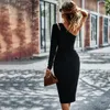 Повседневные платья женщины с длинным рукавом с длинным рукавом Slim Fit Mid