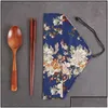 Dinnerware Sets Kitchen Dining Bar Home Garden Chinese Chopsticks Tableware Wooden Cutlery With Spoon Fork Cloth Bag Environmentally Dhaxh