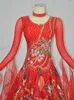 Stage Wear Red Ballroom Competition Dance Dresses Women Long Sleeve Standard Skirt Adult Custom Made Waltz Dancing Dress