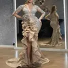 2022 Ny ankomst Sexig blommaflickor bling nattklänning långärmad spets pleat elegant paljett prom kväll festklänningar för kvinnor261b