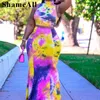 Survêtements grande taille pour femmes Tiedye Dress Crop Tops 2 Ensembles de deux pièces 4XL Summer Sexy Tanks Long Bodycon Jupes Costumes Club Outfits Bandage Jupe 230721