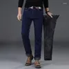 Jeans pour hommes affaires droite hiver polaire mode coupe classique épais velours chaud Denim pantalon homme marque vêtements