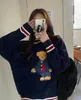 Novo outono inverno colete feminino estilo japonês cartoon urso pulôver suéter oversize luxos moda harajuku kawaii roupas colete de malha roupas