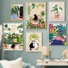 Cute Cats Canvas Painting Tropic Botanical Plant Posters and Prints Cat Lover Gifts Kitchen Decoration Wall Art Pictures for Living Room Home Decor w06