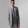 Guapo ventilación lateral gris claro novio esmoquin padrino muesca solapa hombre traje boda hombres Blazer trajes chaqueta pantalones Vest278Z