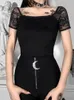 T-shirts pour femmes Insta Vintage Lace Black Shirt Gothic Sexy Bodycon Cône courte Femmes Tops esthétique Elegant Square Neck T-shirts Basic