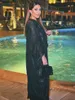 ملابس عرقية Abaya للنساء المسلمات Kaftan Dubai فاخر القماش اللامع اللباس السهرة فستان متواضع 2 قطعة Abaya مجموعة 230721