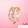 Solitaire Ring Brand 925 Sterling Sier Gold Rings glittrande polerade linjer Rose Pave Wedding Engagement Diy Original smycken för WOM DHMXR