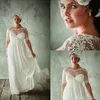 Jenny Packham Plus Size Wedding Dresses 2018 Half Sleeves Sheer Jewel A Line Lace Appliqued Chiffon Empire Waist Bridal Formal Gow262j