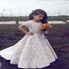 Wedding Flower Girls Dresses For Beach Full Handmade Lace Princess Ball Gowns Lovely Girls Pageant Dress Cap Sleeves Formal Dresse263n