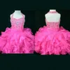 Vestidos de festa de aniversário feitos sob encomenda Uma linha Mini S Halter Cupcake Rosa Meninas Vestidos de Concurso Meninas Cristal Frisado Flor Barata Gi235e