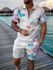 Erkeklerin Trailsuits 3D renkli eklenmiş baskı yaz kısa kollu polo gömlek seti moda fermuarı iki parça 230721