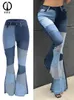 Jeans da donna Stretch Patchwork Flare Blu Per donna Casual Slim Vita alta Retro Streetwear Sexy Hip Lifting Mom Y2k Pantaloni Denim