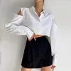 Women's Blouses Clothland Women Sweet Cut Out Blouse Long Sleeve Basic Short Style Crop Top White Black Sexy Shirt Tops Blusa Mujer LA847