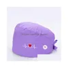 Gorro/bonés de caveira bordados chapéus de enfermeira para mulheres touca cirúrgica ajustável com botões toalha absorvente de suor salão de beleza Phary Lab Dh0Tr