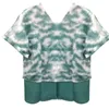 Bluzki damskie T-shirt zielony kolor Gradient warstwowy krótki rękaw dzienna wakacyjna streetwear Casual Crew Szyja zwykłe topy