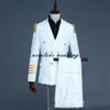 Bleu marine hommes costumes 2 pièces veste pantalon scène Performance Studio capitaine uniforme mariage Tuxedos marié Wear320S