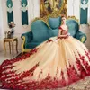 Prenses Şampanya Kırmızı Flora Quinceanera Elbiseler Balyoyu Kapak Kollu Boyun Peplum Pageant önlükleri Gençler için Vestidos de 1262f