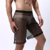 Мужские шорты сексуальная сетка прозрачная низкая талия смотрит сквозь стройную уличную одежду.