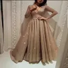 Glitter Rose Gold Carzy Arabski Wieczorna sukienka 2020 Eleganckie długie rękawy V-Neck muzułmańskie suknie imprezowe Abaya Kaftan Dubai Formal Prom 194i