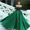 Off-shoulder Vrouwen Baljurk Quinceanera Jurken Hunter Groen Met Zwarte Applicaties Pailletten Avondjurk Lange Mouwen Prom Gown ED232E