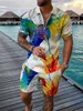 Erkeklerin Trailsuits 3D renkli eklenmiş baskı yaz kısa kollu polo gömlek seti moda fermuarı iki parça 230721