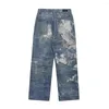 Jeans da uomo Y2K Pantaloni larghi casuali con foro stampato al laser hip-hop per uomo e donna Pantaloni larghi in denim oversize con patchwork dritto