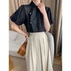 Vrouwen Blouses Zomer Chinese Stijl Gesp Cheongsam Lyocell Retro Shirts Bladerdeeg Mouw Schuine Revers Licht Parel Knopenlijst Tops