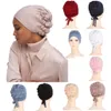 Ethnic Clothing Plain Inner Scarf Pleated Stretch Elastic Adjustable Cotton Tie Back Bonnet Under Hijab Cap Headband Tube Turbante Mujer df083