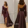 Élégant Une Épaule Arabe Robe De Soirée En Dentelle Appliques Sexy Split Côté Robe Formelle Manches Longues Étage Longueur Longues Robes De Bal