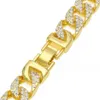 Correntes Rapper Hip Hop Iced Out Pavimentado Strass 15 MM Miami Curb Corrente de Link Cubano Colares de Ouro para Homens e Mulheres Conjunto de Jóias C2865