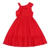 Vêtements d'été pour filles, robe d'été en mousseline de soie rouge sans manches pour enfants de 4 à 16 ans