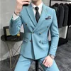 Men's Suits (Jacket Vest Pants) 2023 Design Trend Double Breasted Suit Bridegroom Wedding Stage Tailcoat Clothing Business