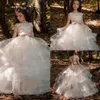 Współczysta spódnica kwiatowa sukienka z koralikami koronkową pustą tylną suknię na ślubne niestandardowe podłogę Bow Lovely Sukienki dla dzieci 233y