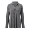 Blouses pour femmes mode col en V à manches longues chemise à revers automne tourner col Dwom lâche décontracté coton hauts pullover bouton trous pour le pouce Blouse