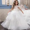 2020 tanie biała kwiecista dziewczyna sukienka sukienka Puffy Wedding Party Dress Girl Pierwsza komunia Eucharyst