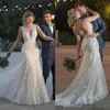 Abiti da sposa a sirena country 2019 vestido de novia Girocollo senza maniche Backless Sweep Train Applique Abiti da sposa robes de mar282L