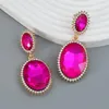 Pendientes colgantes, declaración brillante, gota de cristal fucsia para mujer, accesorios de moda para fiestas y bodas