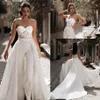Sweetheart Lace Long Jumpsuit Wedding Dresses Tulle Applique Ruched Sweep Train Bridal Wedding Gowns With Detachable Skirt298q