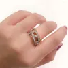 Trouwringen Ring Voor Vrouwen Luxe Uitgehold Vonken Zirkoon Crystal Zirconia Dubbele Kleur Verloving Sieraden Gift