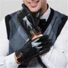 Gours Winter Men's äkta läderhandskar 2020 Nya varumärkesskärmhandskar mode Varma svarta handskar GOATSKIN MITTENS LJ201263F