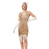Scen Wear 1920 -talets vintage paljettklänning Gatsby Formell dansparti Bankett Kort kjoldräkt