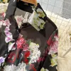 Vestido de dos piezas Moda de verano Estampado de flores Conjuntos de dos piezas Mujer Manga larga Camisa rosa de un solo pecho Top + Gasa Cintura alta Maxi Falda Traje 2023