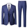 Мужские костюмы высокого качества мужской бутик -бутик для бизнес -костюма 3 куска синего / серое свадебное платье Homme Blazer и брюки с жилетом