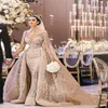 2019 novos vestidos de noiva vintage luxuosos e elegantes sereia com trem destacável 2019 champanhe manga longa renda vestidos de noiva robe244m