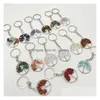 Keychains Lanyards Natural Gem Stone Crystal Quartz Fluorite Tree Of Life Key Rings Lapis Amethyst 7 Chakra 30Mm Pendant Keychain Dhspk