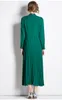 Abiti casual di base 2023 New Spring Runway Ruffles Abito elegante in pizzo Collo con fiocco da donna Manica lunga Stampa floreale Verde Maxi Abiti pieghettati