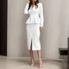 Casual klänningar kvinnor blazer klänning 2023 elegant lady höft wrap slits kjol kostym kontor ruffles split solid hylsa