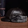 Ballkappen HL104 2023 Stil Winter Warme Russische Echte Leder Hüte Männer Echte Kuh Baseball Kappe Hut