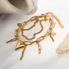 Braccialetti con ciondoli Bracciale vintage Acciaio inossidabile Gioielli di moda Donna Ciondolo stella tridimensionale di lusso Accessori doppi